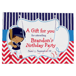 Grand Sac Cadeau Basique de baseball Africain Américain Boy Anniver