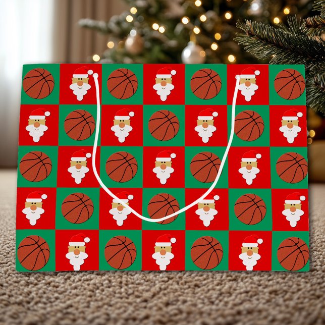 Grand Sac Cadeau Basket-ball Père Noël Joyeux Noël Basket-ball (Basketball Christmas gift bag.)