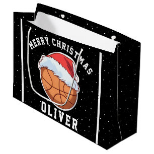 Grand Sac Cadeau Basket Ball Santa Chapeau Nom Joyeux Noël