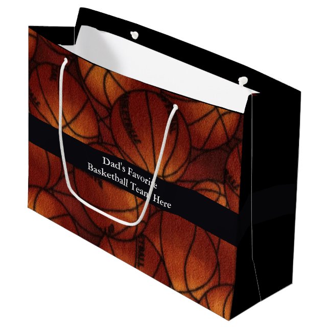 Grand Sac Cadeau Basket-balls sur la flanelle (Devant Angle)