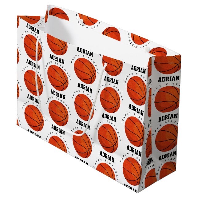 Grand Sac Cadeau Basketball Sports Anniversaire fête Nom personnali (Devant Angle)