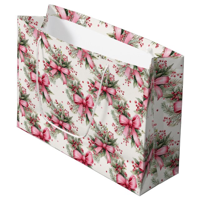 Grand Sac Cadeau Basses de Noël roses (Devant Angle)