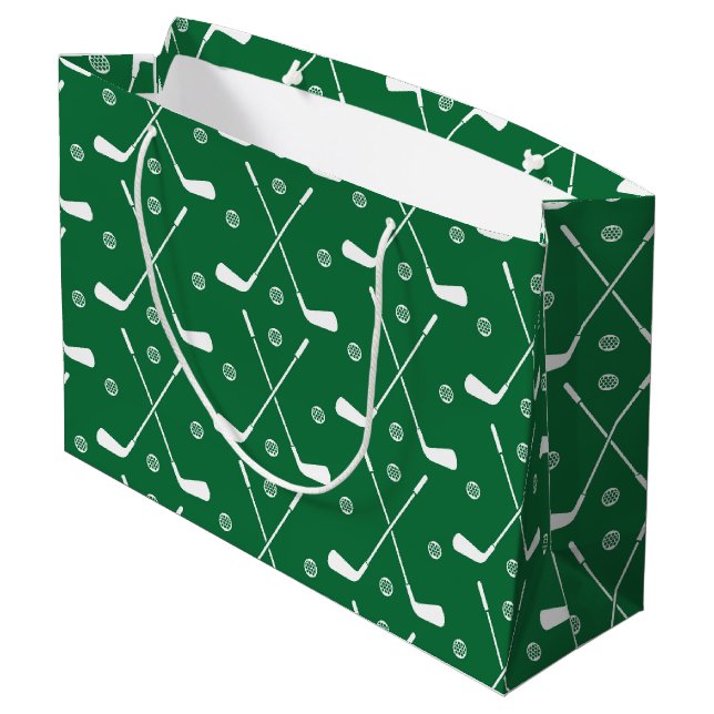 Grand Sac Cadeau Bat De Golf Et Arrière-Plan Vert (Dos Angle)