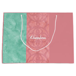 Grand Sac Cadeau Batik Rose Ruddy Et Aquarelle Bleue Nom