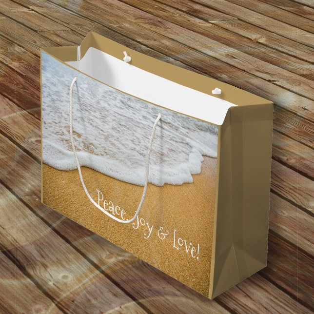 Grand Sac Cadeau Beach Sand Paix Joie Amour Noël (Créateur téléchargé)
