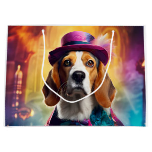Grand Sac Cadeau Beagle en costume vibrant