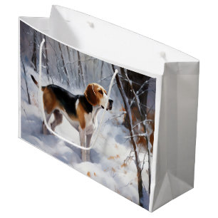 Grand Sac Cadeau Beagle Laisser Neige Noël