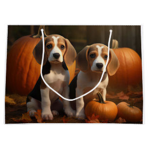 Grand Sac Cadeau Beagle Puppy Automne Citrouille de plaisir