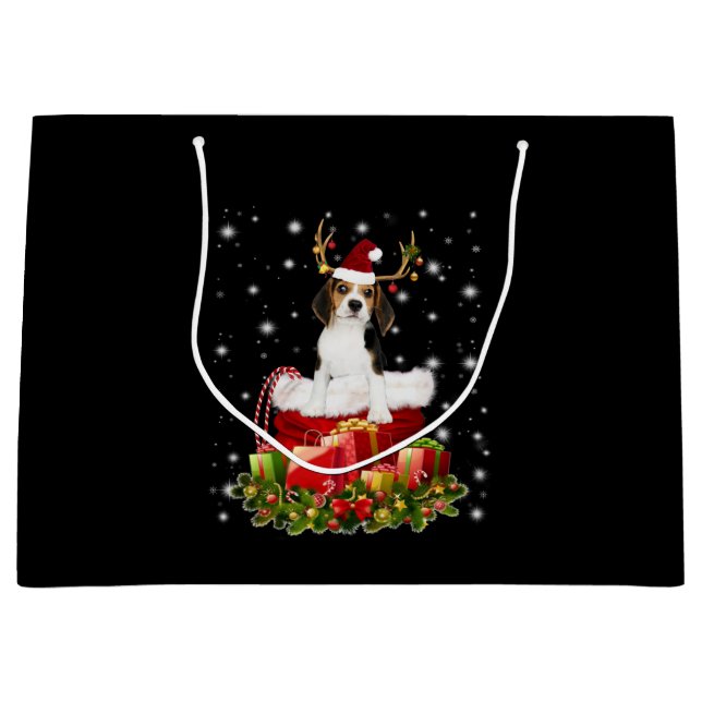 Grand Sac Cadeau Beagle Reindeer présent cadeau de Noël (Devant)