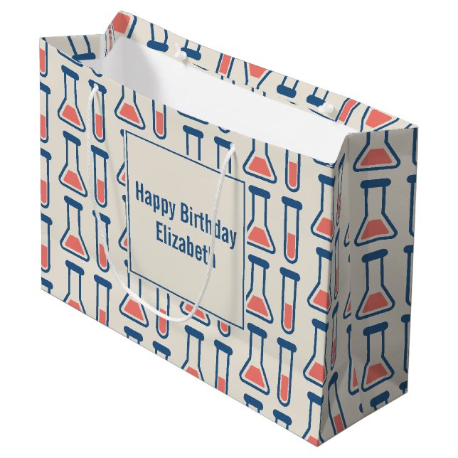 Grand Sac Cadeau Beaker & Test Tube Science Thème Anniversaire (Devant Angle)