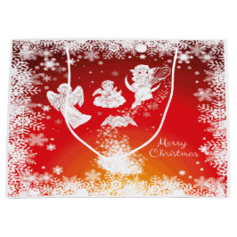Grand Sac Cadeau Beau Anges de Noël Volant-Blanc Neige-Rouge