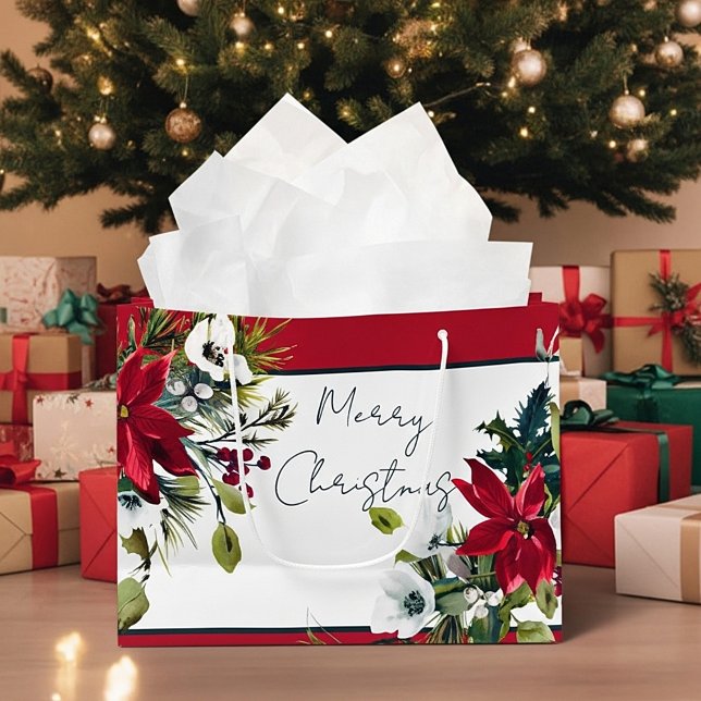 Grand Sac Cadeau Beau cadre poinsettia Noël (Créateur téléchargé)