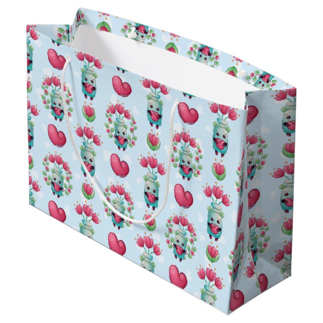 Grand Sac Cadeau Beau Floral Mason Jar Hearts Motif (Dos Angle)