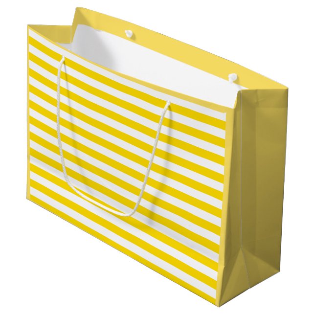 Grand Sac Cadeau Beau Modish Jaune Modèle rayé blanc (Devant Angle)
