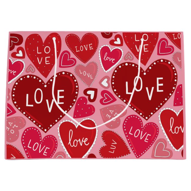 Grand Sac Cadeau Beaucoup d'amour et de coeur Valentine (Devant)
