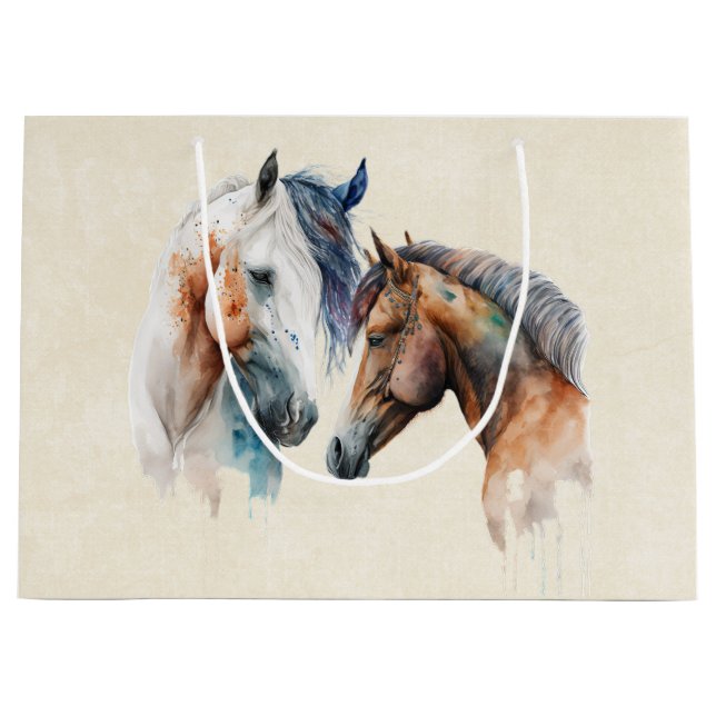 Grand Sac Cadeau Beaux Chevaux Style Boho Occidental (Devant)