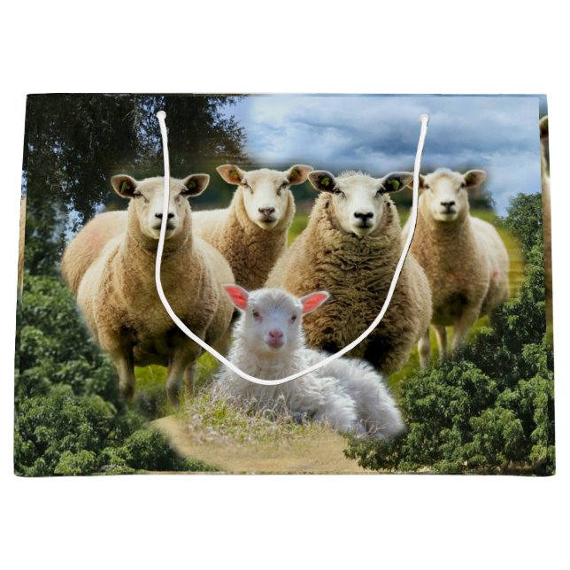 Grand Sac Cadeau Bébé agneau mouton troupeau troupeau troupeau (Devant)