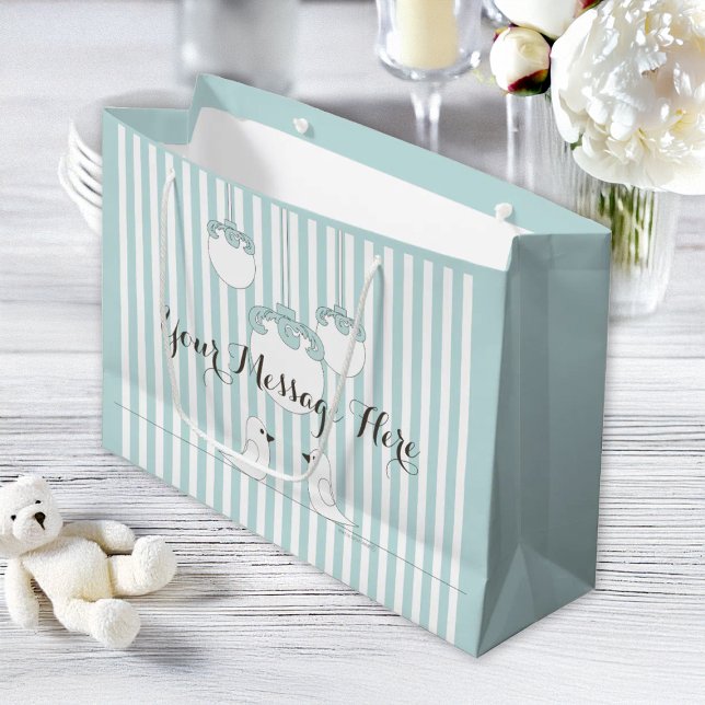 Grand Sac Cadeau Bébé Bleu mou Oiseaux Anniversaire de enfant / Bab (Créateur téléchargé)