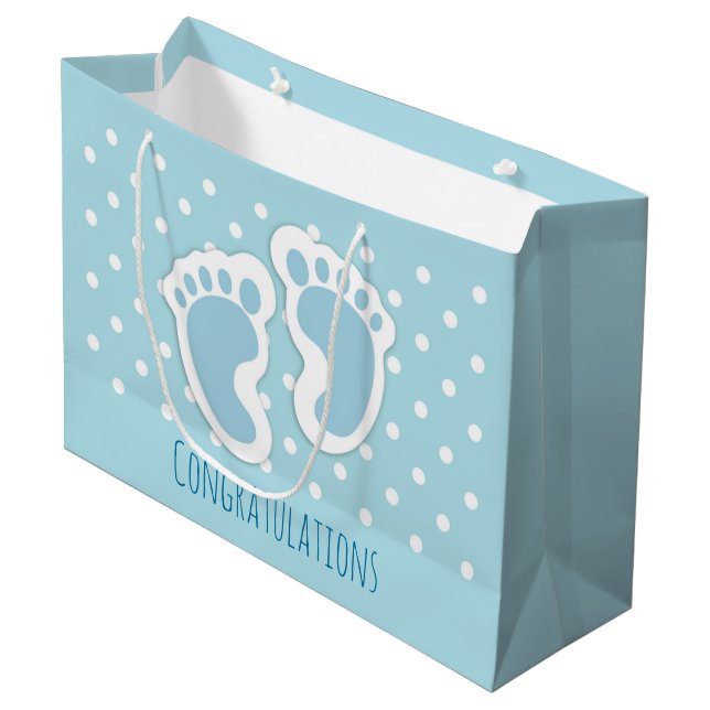 Grand Sac Cadeau Bébé bleu mou Pieds de garçon (Devant Angle)