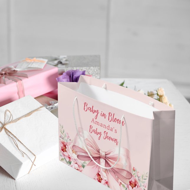 Grand Sac Cadeau Bébé en Baby shower fleuri à arc rose fleuri (Créateur téléchargé)