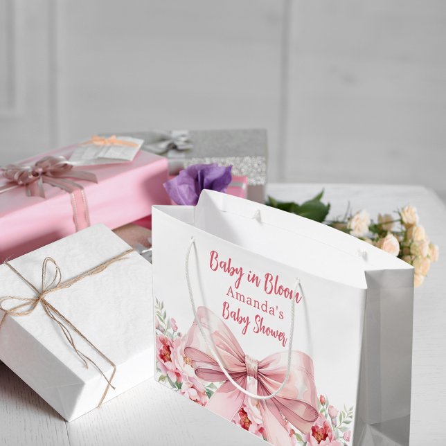 Grand Sac Cadeau Bébé en fleur Baby shower fleuri rose (Créateur téléchargé)