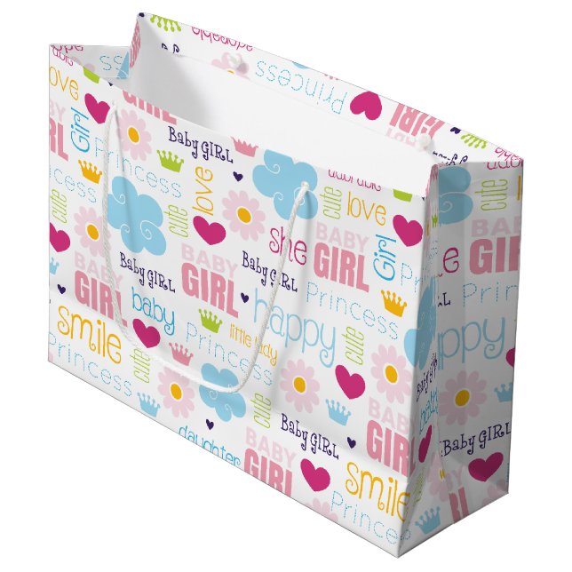 Grand Sac Cadeau Bébé fille (Devant Angle)