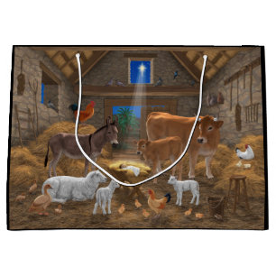 Grand Sac Cadeau Bébé Jésus Manger Nativité de Noël