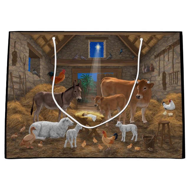 Grand Sac Cadeau Bébé Jésus Manger Nativité de Noël (Devant)