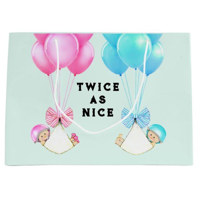 Grand Sac Cadeau Bébé jumeaux fille et garçon (Devant)