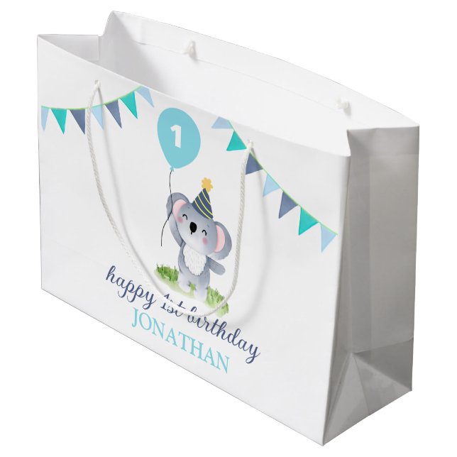 Grand Sac Cadeau Bébé Koala Balloon Party Drapeau Anniversaire (Dos Angle)