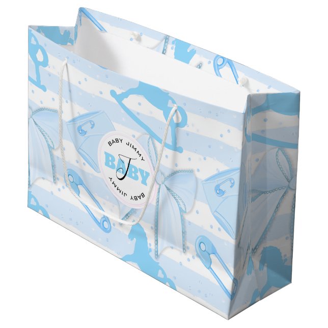 Grand Sac Cadeau Bébé mignon garçon Motif monogramme (Devant Angle)