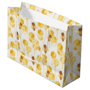 Grand Sac Cadeau Bébé Shower Abeilles à Miel Or Jaune