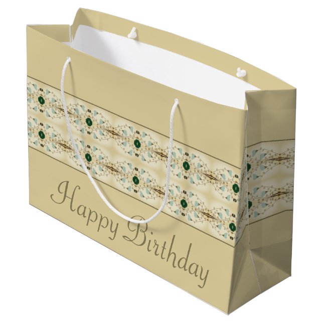 Grand Sac Cadeau Beige Brown Et Vert Foncé (Dos Angle)