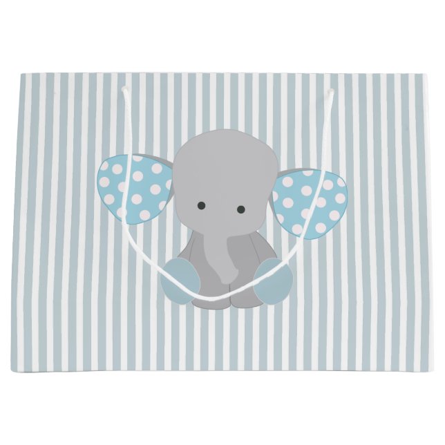 Grand Sac Cadeau Bel éléphant de bleu de bébé (Devant)