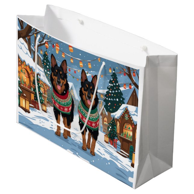 Grand Sac Cadeau Belgian Malinois Dogs Christmas Snow Holiday  (Devant Angle)
