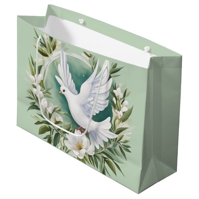 Grand Sac Cadeau Belle colombe blanche (Devant Angle)