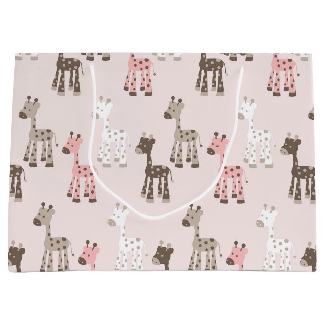 Grand Sac Cadeau Belle girafe de roses pâles (Devant)