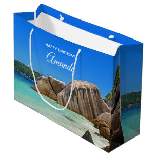 Grand Sac Cadeau Belle Mer Tropicale avec un Anniversaire Rocky Bea