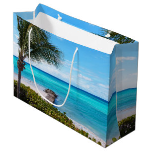 Grand Sac Cadeau Belle plage tropicale aux palmiers venteux