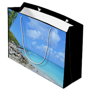 Grand Sac Cadeau Belle Plage Tropicale Turquoise