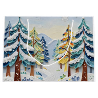 Grand Sac Cadeau Belle Scène Hivernale | Forêt Enchantée