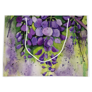 Grand Sac Cadeau Belles Fleurs De Wisteria En Aquarelle