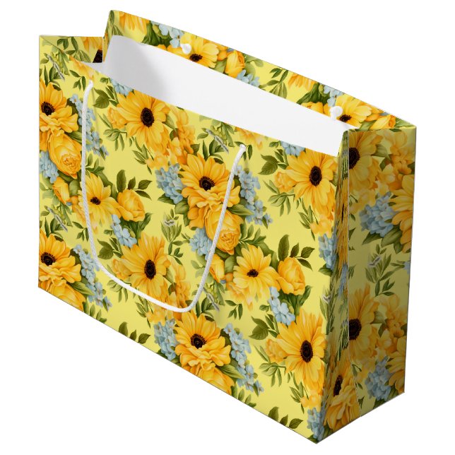 Grand Sac Cadeau Belles fleurs jaunes (Devant Angle)