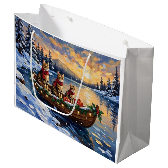 Grand Sac Cadeau Bengal Cat Christmas Boat Holiday (Devant Angle)