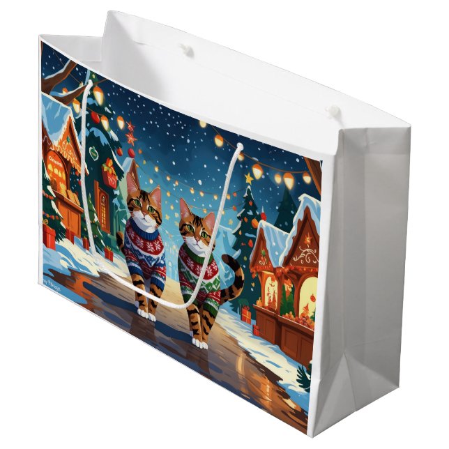 Grand Sac Cadeau Bengal Cats Christmas Snow Holiday (Devant Angle)