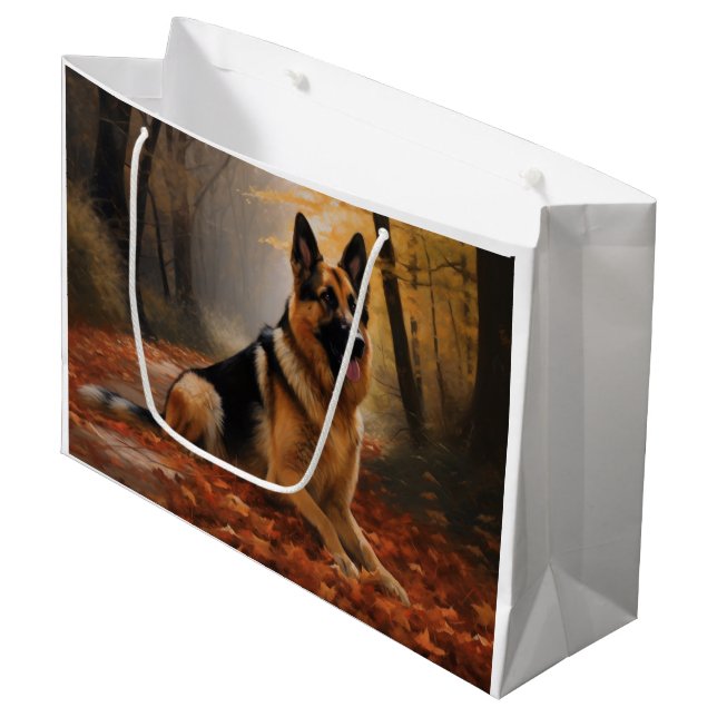 Grand Sac Cadeau Berger allemand en automne Feuilles automne Inspir (Devant Angle)