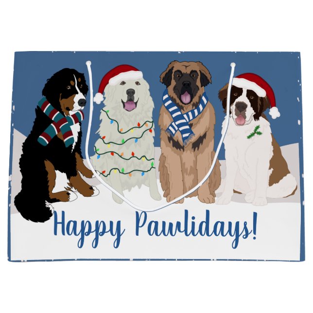 Grand Sac Cadeau Bernese Leonberger Pyrénées St Bernard Noël  (Devant)