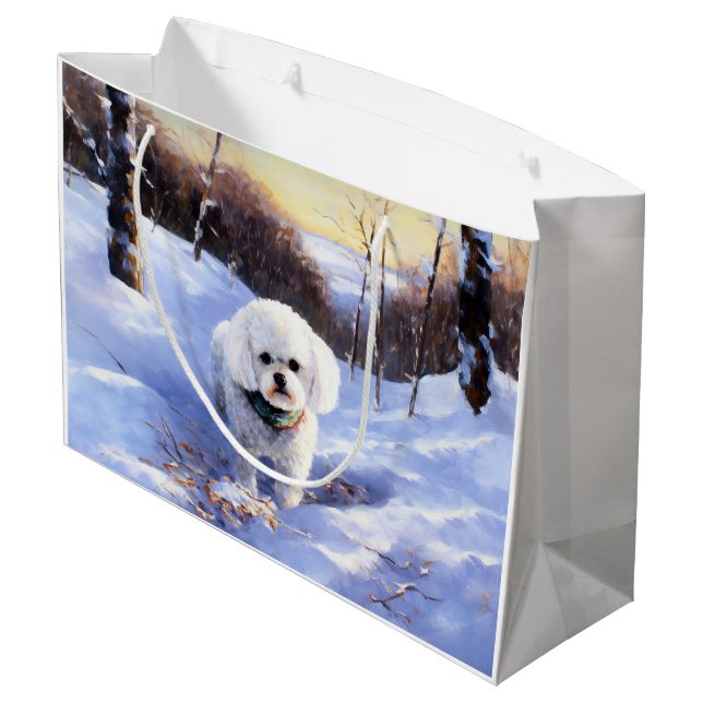 Grand Sac Cadeau Bichon Frise Laisser neiger Noël (Dos Angle)