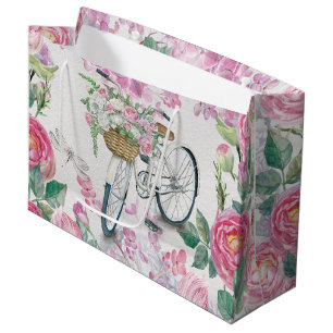 Grand Sac Cadeau Bicyclette et fleurs élégantes