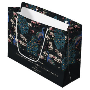 Grand Sac Cadeau Bienvenue Paons Floraux Presque Noirs